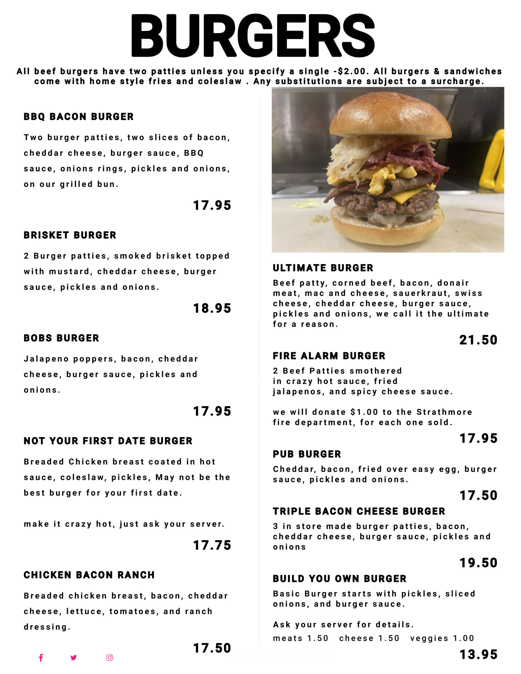 Burgers Menu