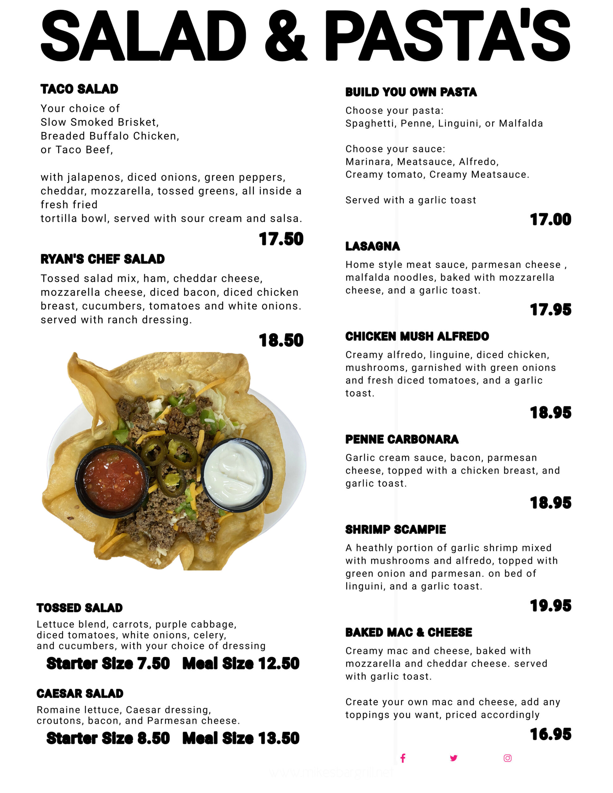 Pasta Menu
